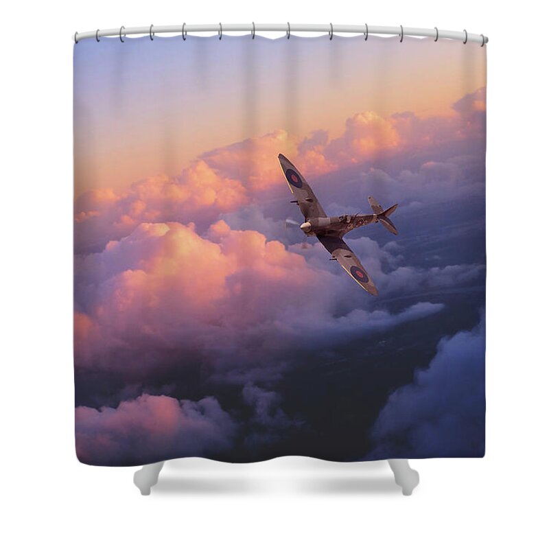 Spitfire Shower Curtain featuring the digital art Spitfire Hour by Airpower Art