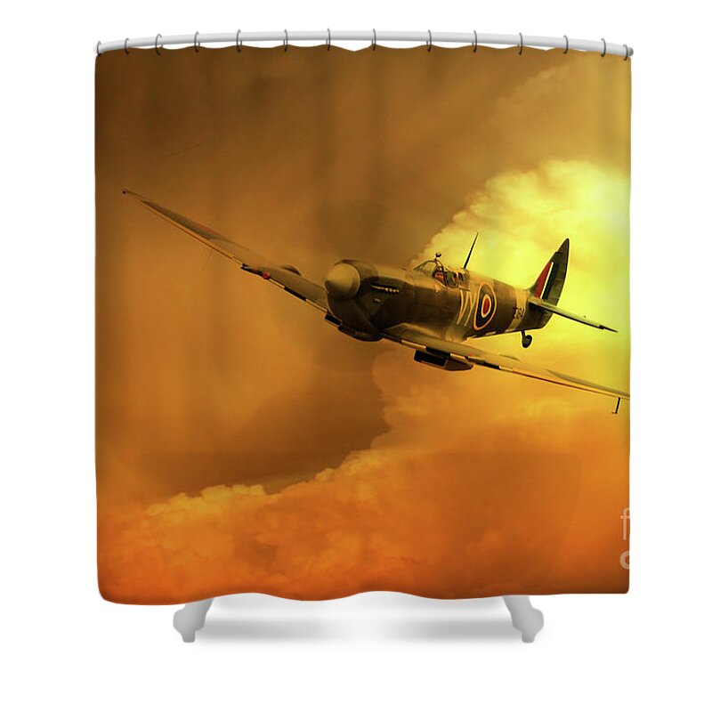 Spitfire Shower Curtain featuring the digital art Spitfire by Airpower Art