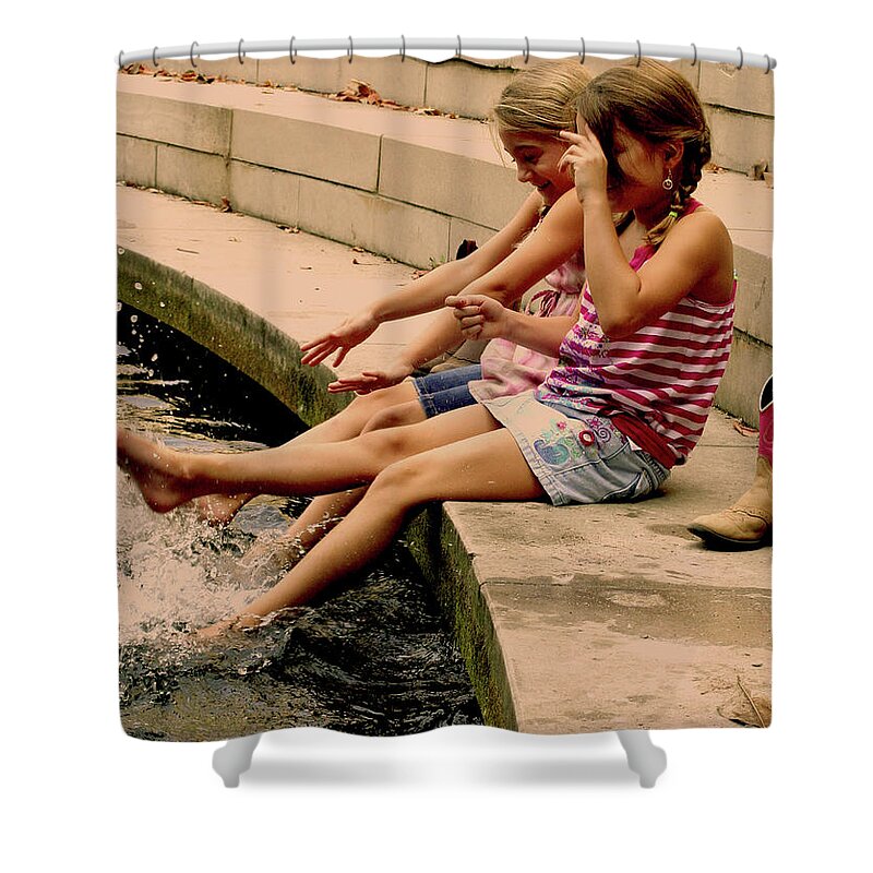 Wet Feet Shower Curtain featuring the photograph Splish Splash Sisters by Lesa Fine