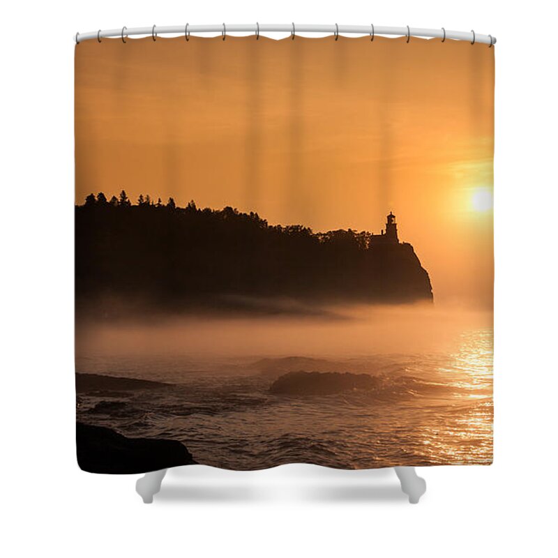 Atmosphere Shower Curtain featuring the photograph Split Rock's Morning Glow by Rikk Flohr