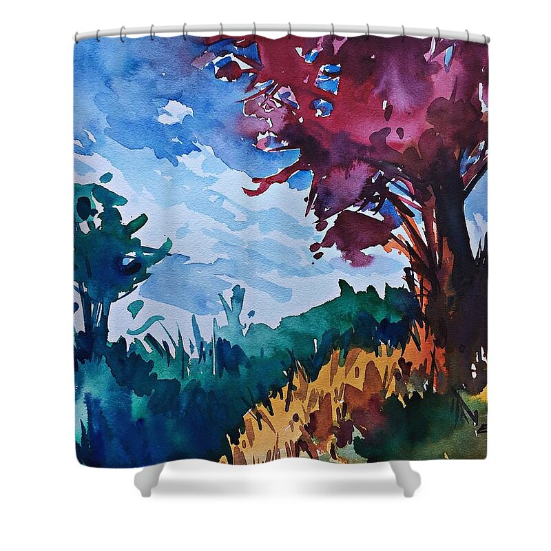 Watercolor Painting Shower Curtain featuring the painting Spontaneous by Enrique Zaldivar
