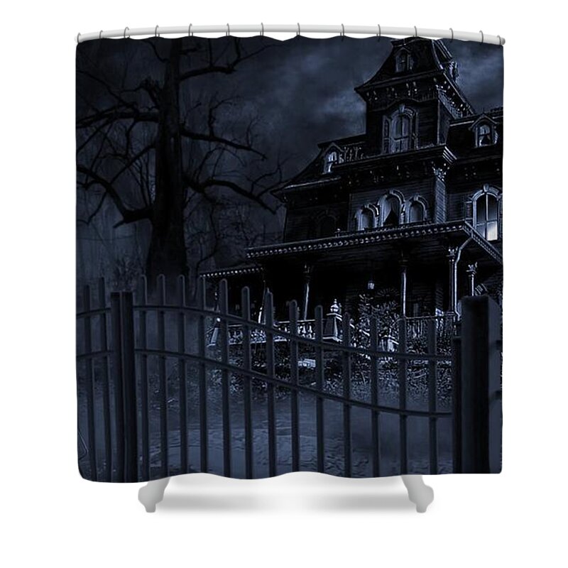 Spooky Shower Curtain featuring the digital art Spooky by Maye Loeser