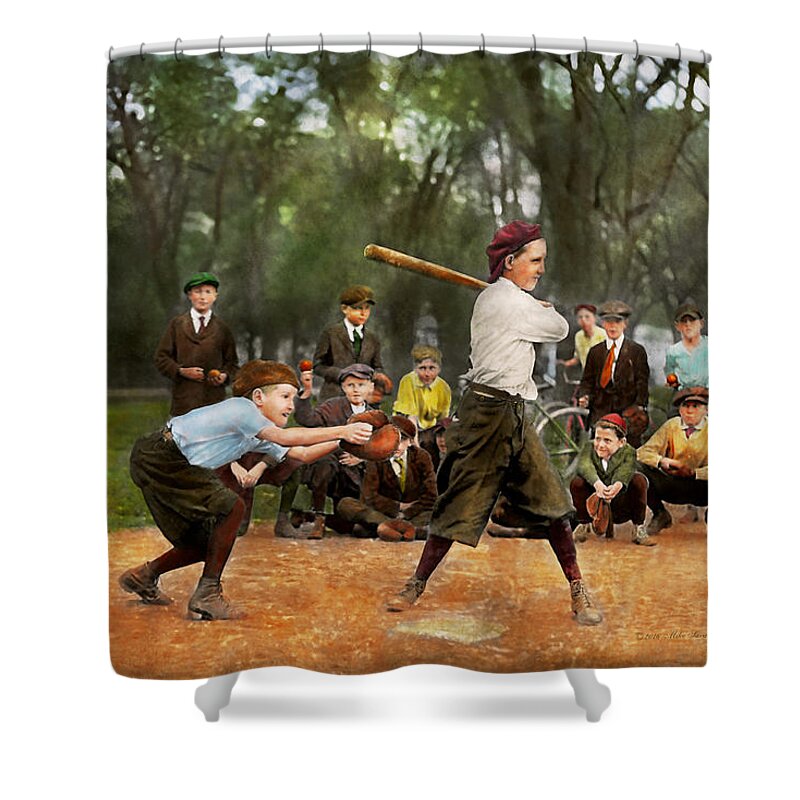 Baseball Shower Curtain featuring the photograph Sport - Baseball - Strike one 1921 by Mike Savad