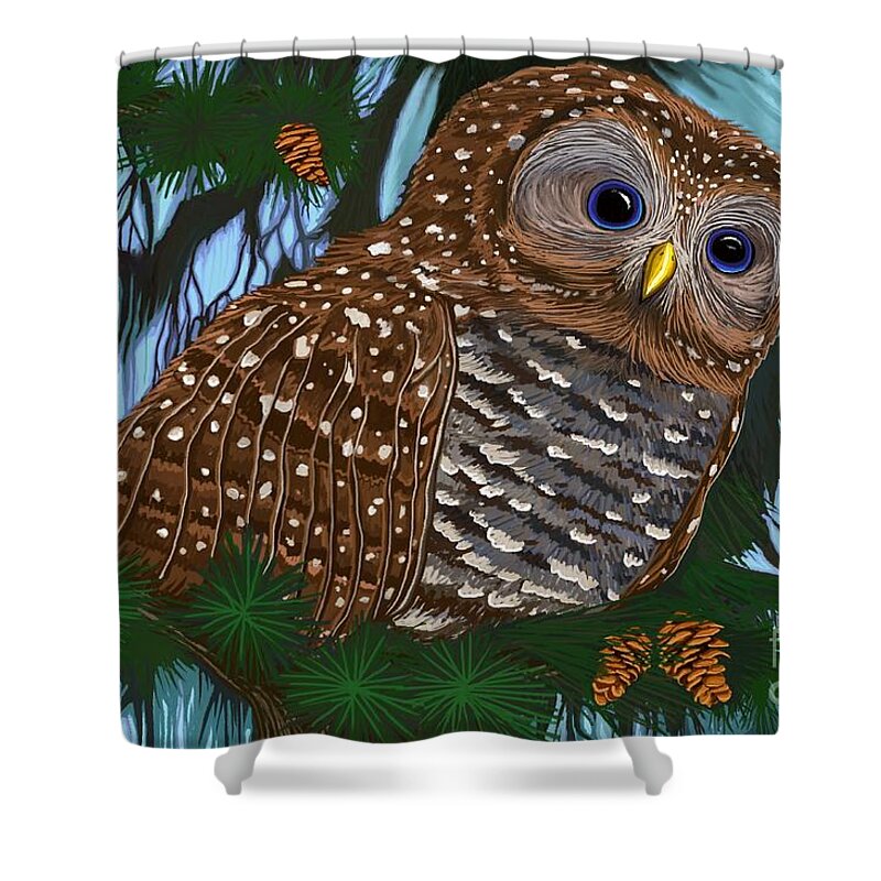 Owl Shower Curtain featuring the digital art Spotted Owl by Nick Gustafson