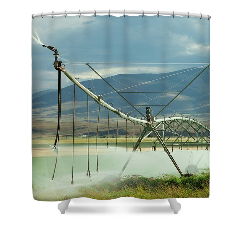 Irrigation Shower Curtain featuring the photograph Spraying Water by Todd Klassy