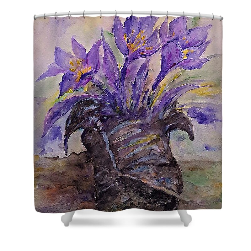 Spring Shower Curtain featuring the painting Spring in Van Gogh Shoes by Amalia Suruceanu