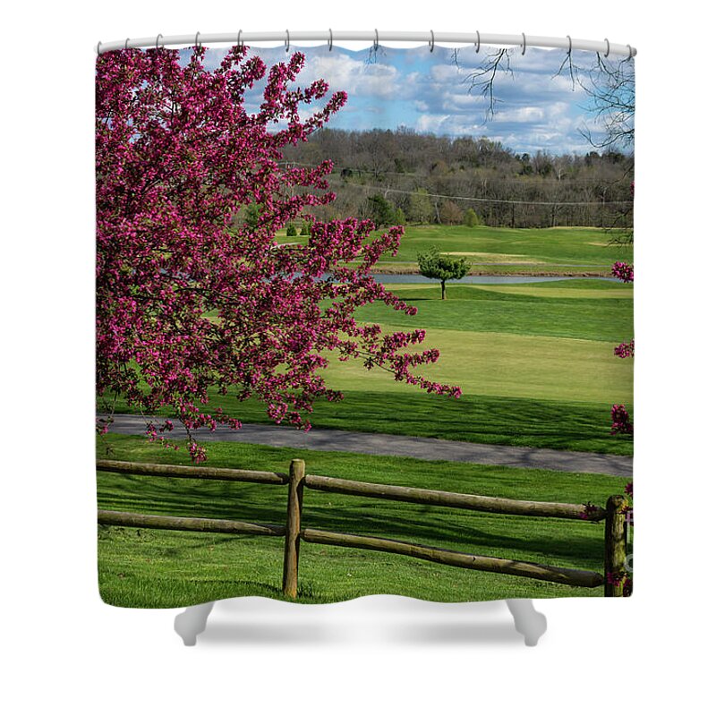 Golf Course Shower Curtain featuring the photograph Spring Beauty At Rivercut by Jennifer White