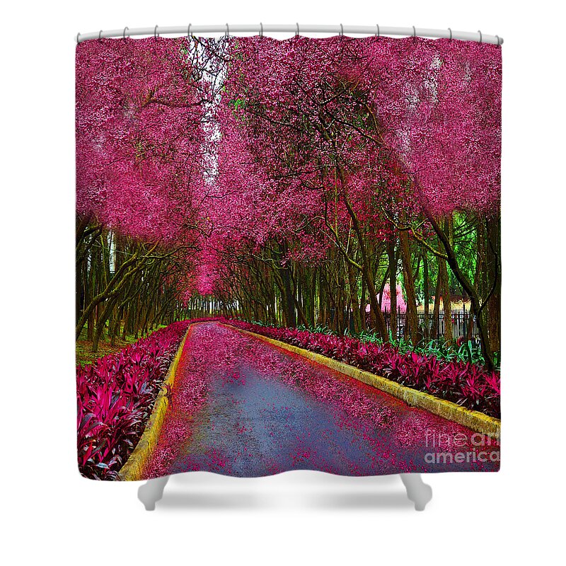 Cherry Shower Curtain featuring the painting Spring Cherry Blossoms by Saundra Myles