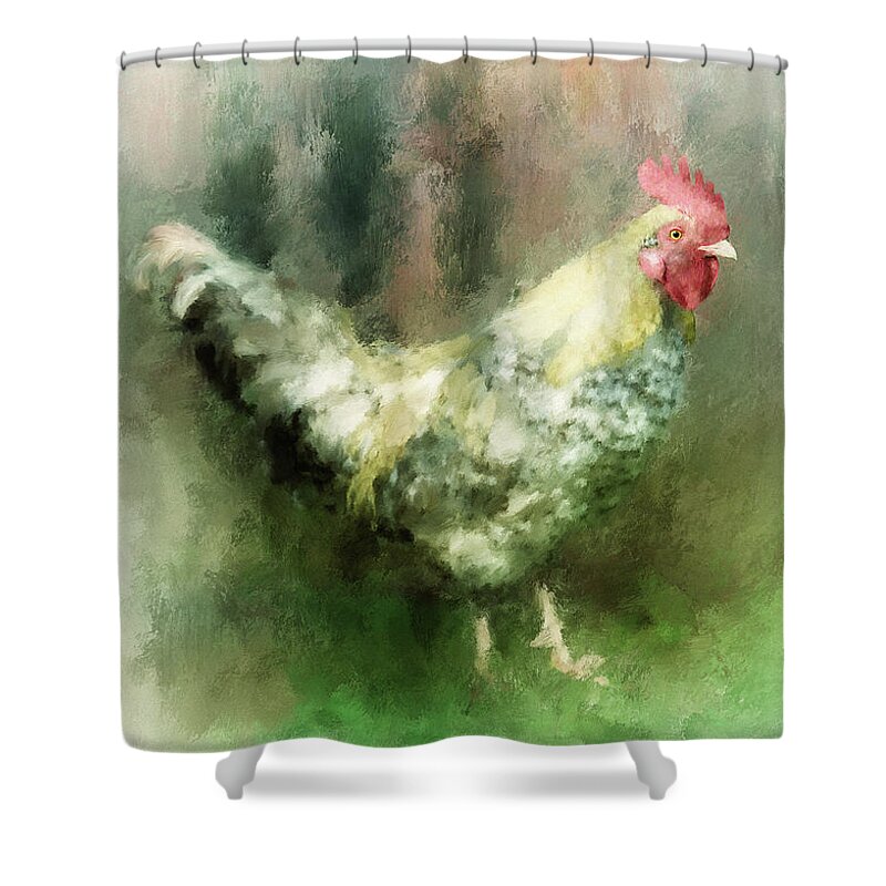 Chicken Shower Curtain featuring the digital art Spring Chicken by Lois Bryan