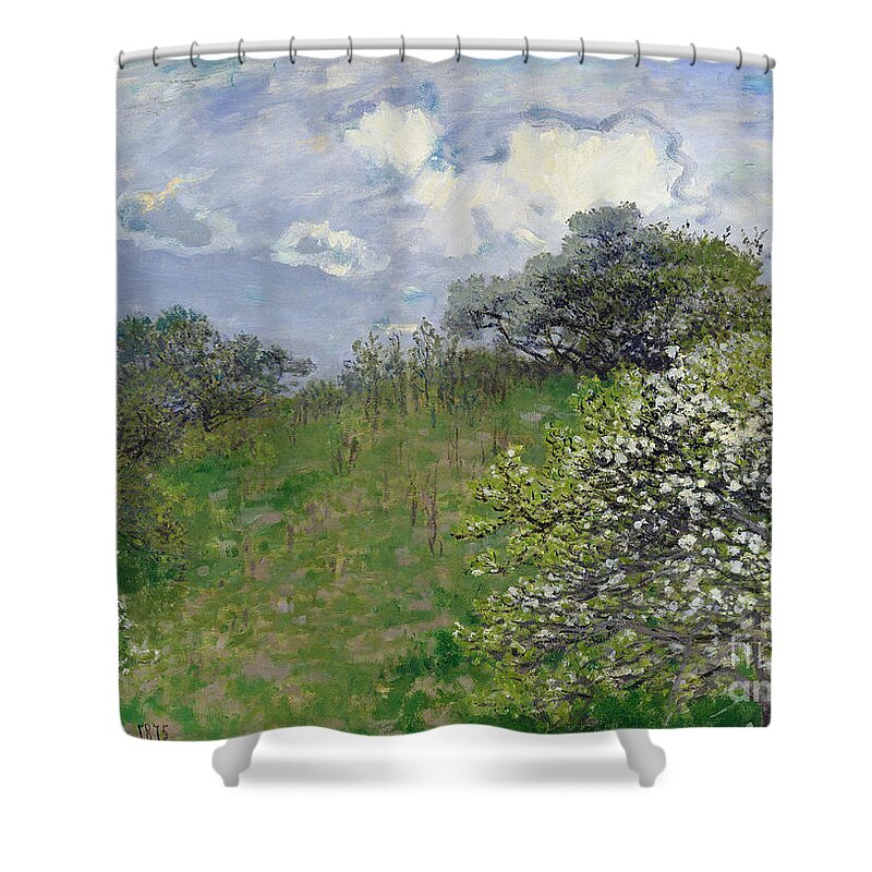Spring Shower Curtain featuring the painting Spring by Claude Monet