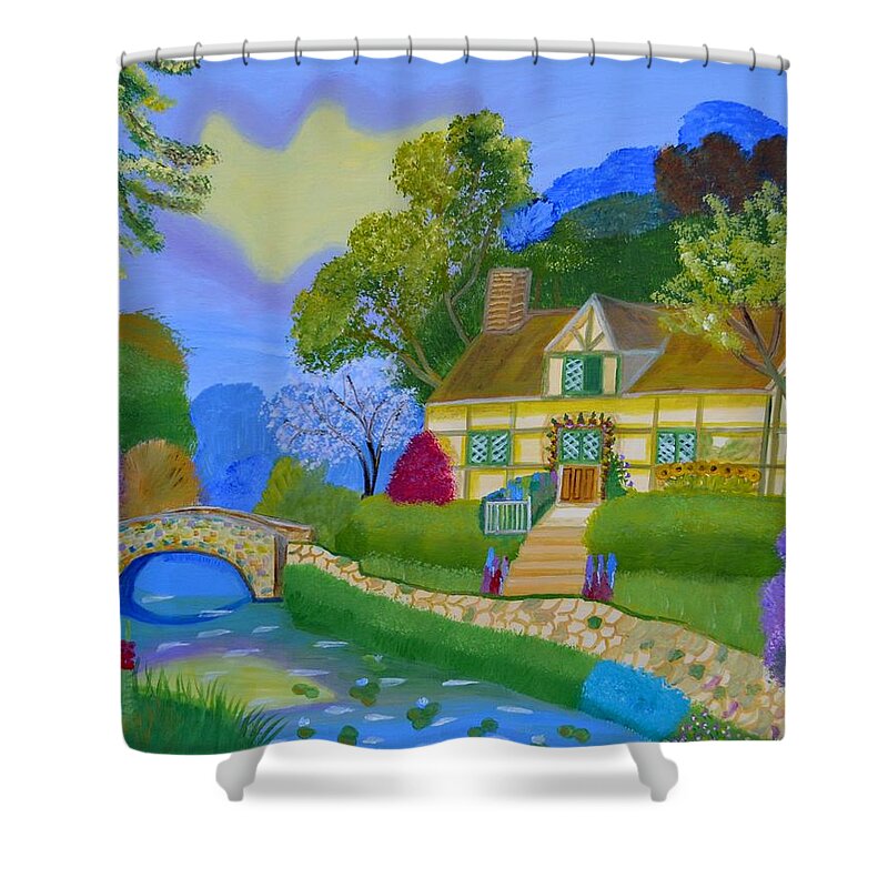Spring Shower Curtain featuring the painting Spring cottage by Magdalena Frohnsdorff