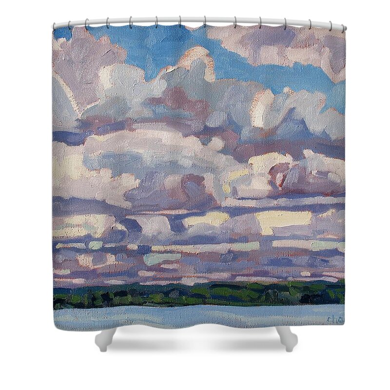 Cumulus Shower Curtain featuring the painting Spring Cumulus by Phil Chadwick