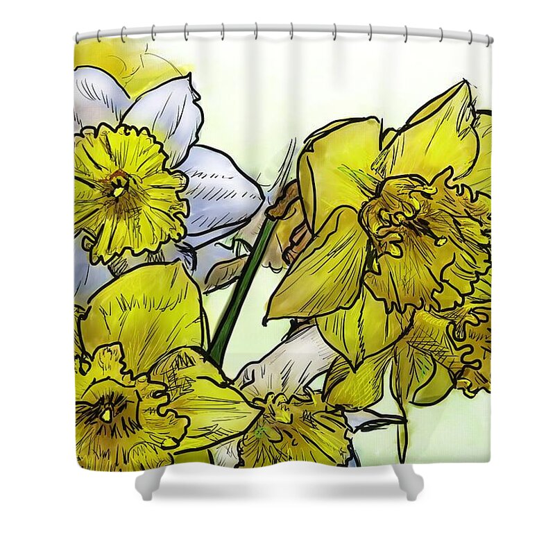 Beautiful Shower Curtain featuring the digital art Spring Daffodils by Debra Baldwin