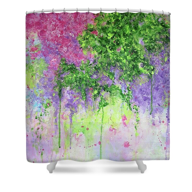 Green Shower Curtain featuring the painting Spring Dreaming by Teresa Fry