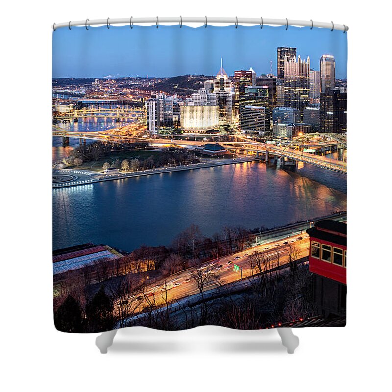 Pittsburgh Skyline Shower Curtain featuring the photograph Spring Evening at the Duquesne Incline by Matt Hammerstein