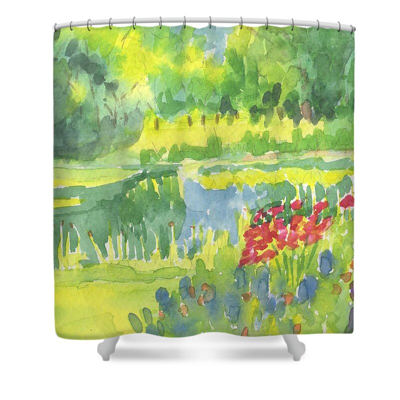 Watercolor Shower Curtain featuring the painting Spring Garden by Marcy Brennan