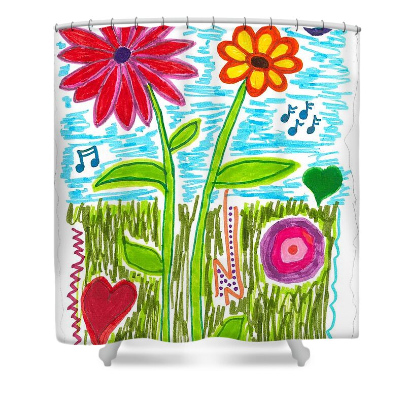 Drawing Shower Curtain featuring the drawing Spring Has Sprung by Susan Schanerman