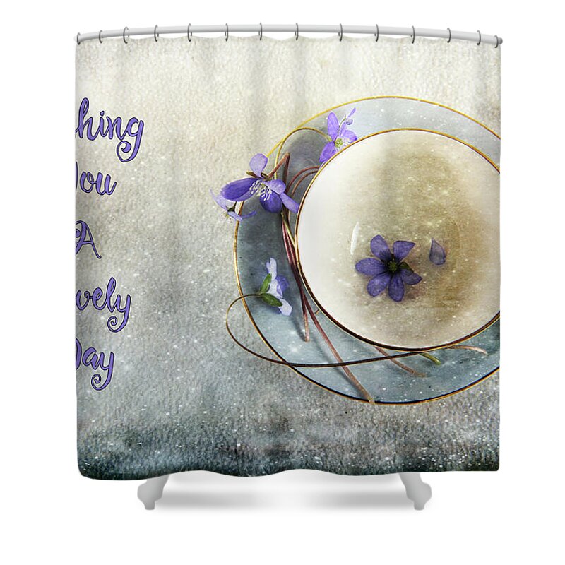 Greeting Shower Curtain featuring the photograph Spring in a Cup by Randi Grace Nilsberg