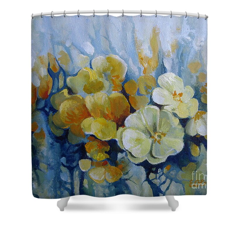 Primula Shower Curtain featuring the painting Spring inflorescence by Elena Oleniuc