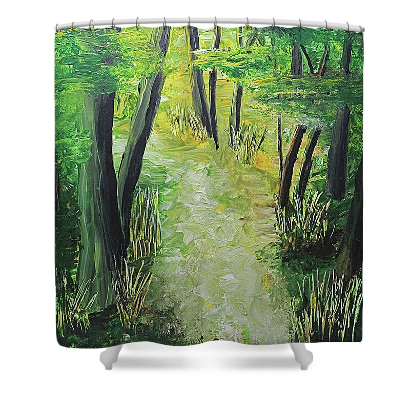 Earth Day Shower Curtain featuring the painting Spring Path by April Burton