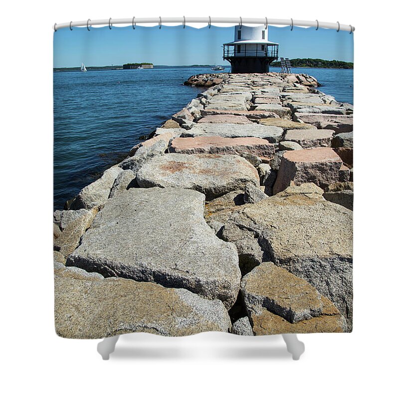 Lighthouse Shower Curtain featuring the photograph Spring Point Ledge by Karol Livote