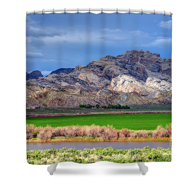 Dinosaur Shower Curtain featuring the photograph Spring Storm over Split Mountain Dinosaur National Monument by Gary Whitton