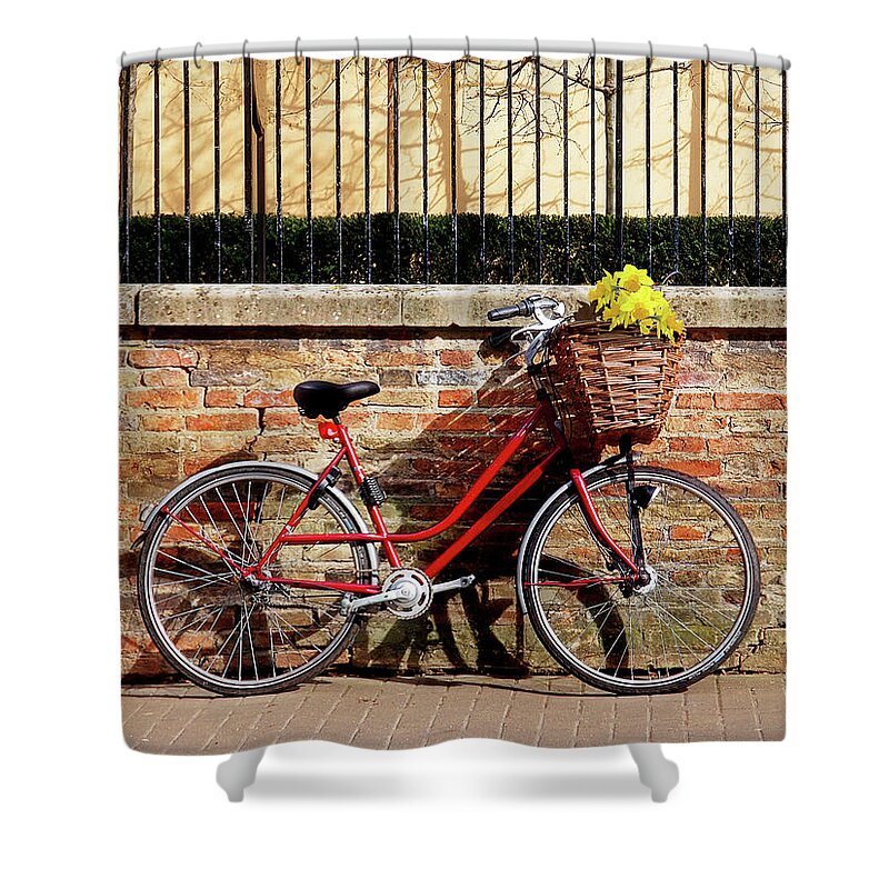 Bicycle Shower Curtain featuring the photograph Spring Sunshine And Shadows - Bicycle in Cambridge by Gill Billington
