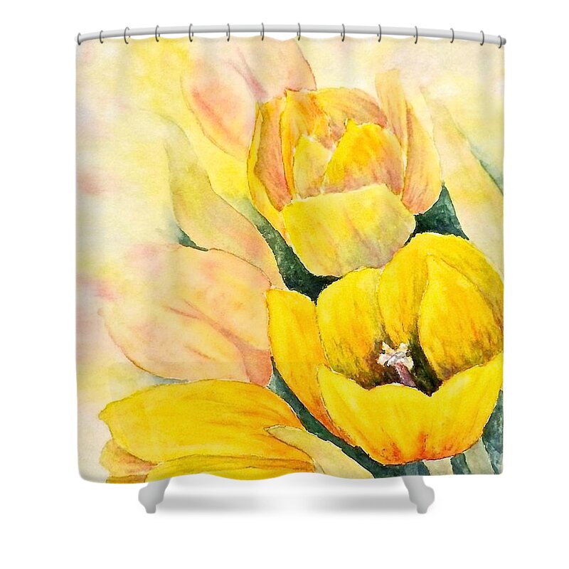Watercolor Shower Curtain featuring the painting Spring Tulips by Carolyn Rosenberger