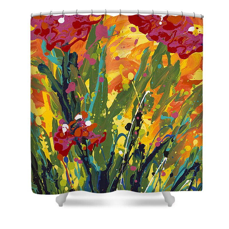 Spring Shower Curtain featuring the painting Spring Tulips Triptych Panel 1 by Nadine Rippelmeyer