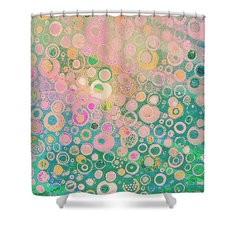Fairy Rings Abstract Shower Curtain featuring the digital art Springtime Fairy Meadow Festival by Pamela Smale Williams