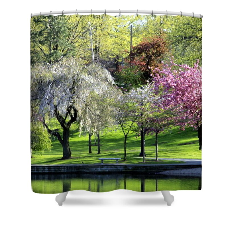 Horizontal Shower Curtain featuring the photograph Springtime in Wade Park by Valerie Collins