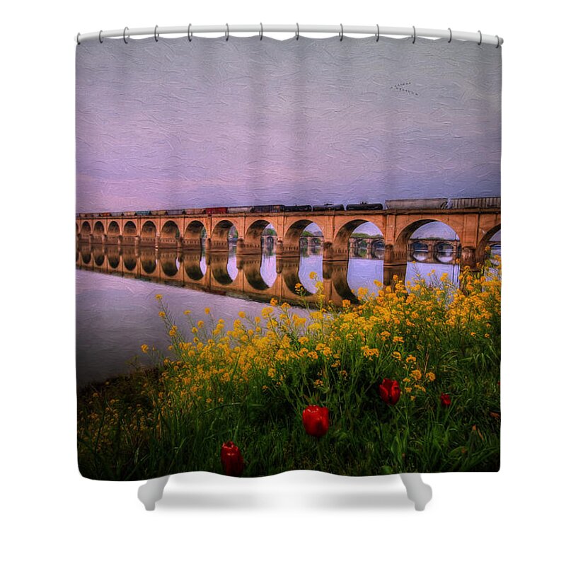 Sunrise Shower Curtain featuring the photograph Springtime Reflections from Shipoke by Shelley Neff