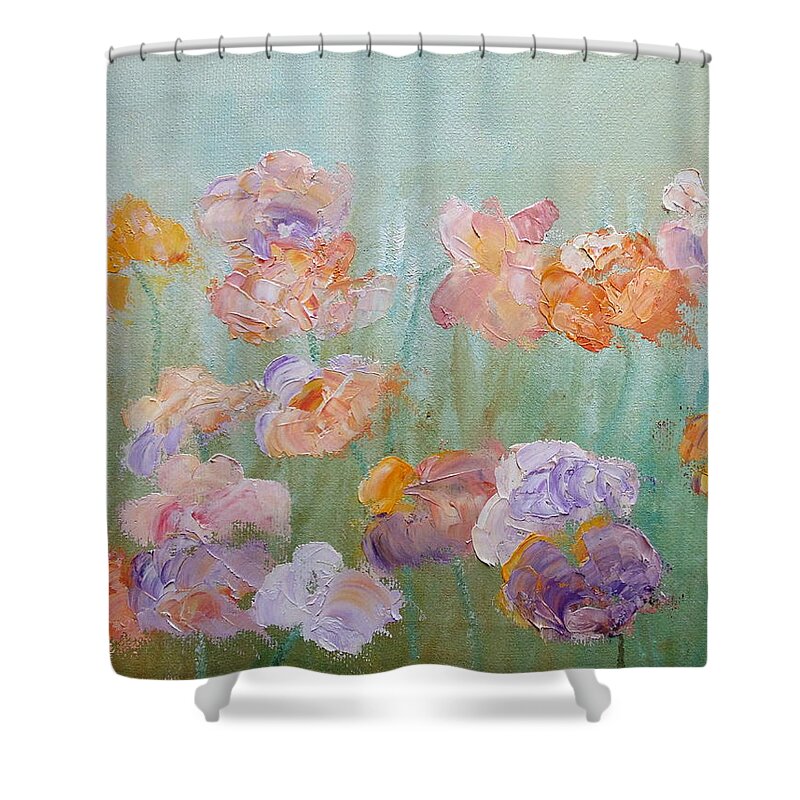 Wildflowers Shower Curtain featuring the painting Sprouting Hues by Angeles M Pomata