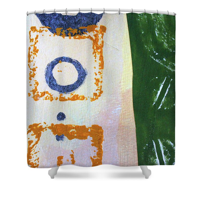 Contemporary Abstract Shower Curtain featuring the mixed media Square Collage No 2 by Nancy Merkle