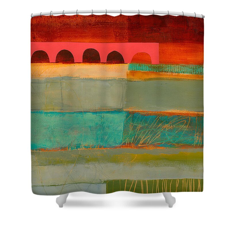 Abstract Art Shower Curtain featuring the painting Square Stripes by Jane Davies