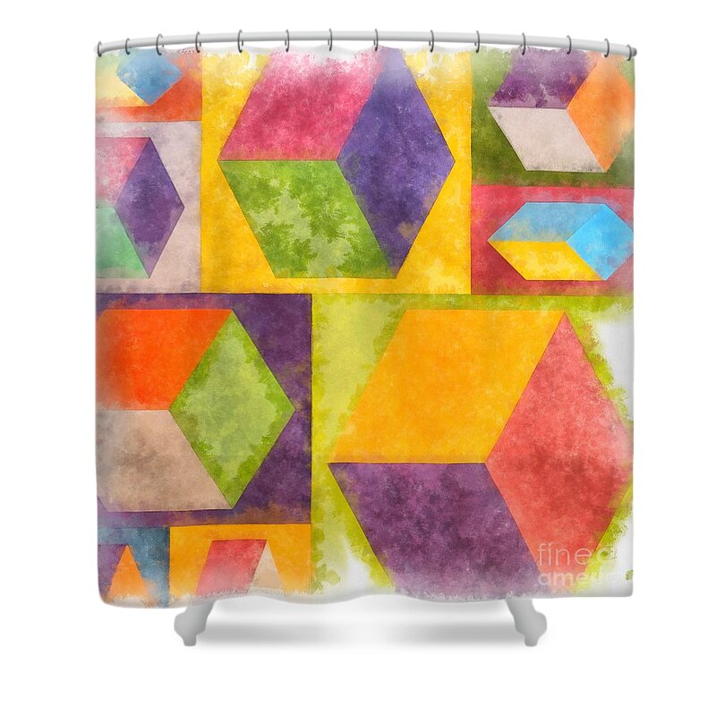 Abstract Shower Curtain featuring the painting Squares Pattern for Pillows Totes Shower Curtain by Edward Fielding