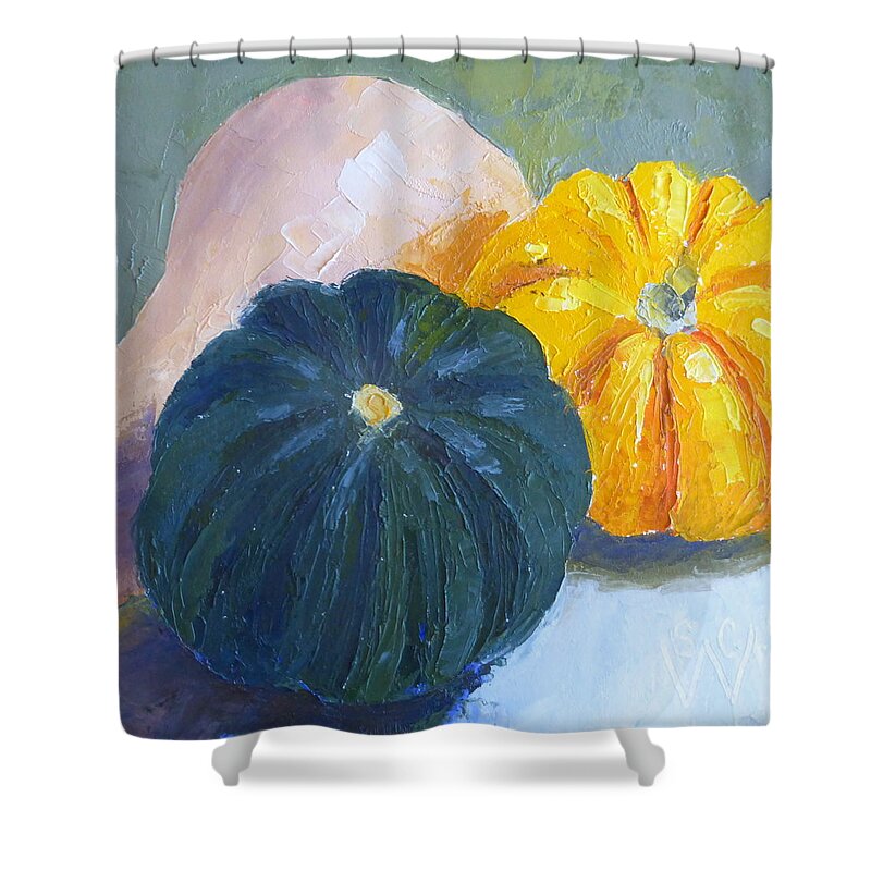 Oil Painting Shower Curtain featuring the painting Squash Trio by Susan Woodward