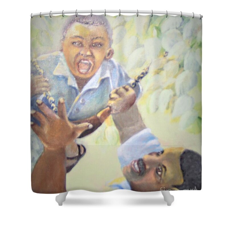African-american Shower Curtain featuring the painting Squeals of Joy by Saundra Johnson
