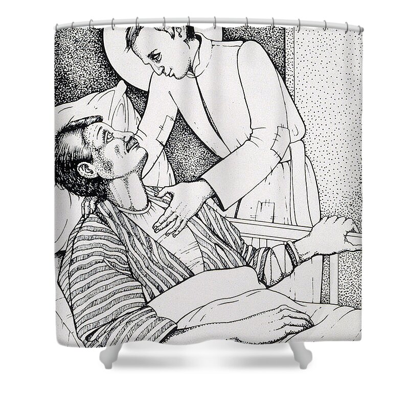 St Aloysius Gonzaga : Patron Of People With Hiv-aids And Caregivers 1987 Shower Curtain featuring the drawing St Aloysius Gonzaga- Patron of People With HIV-AIDS and Caregivers 1987 by William Hart McNichols