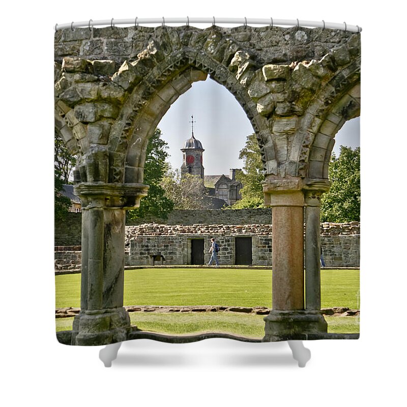 Cloister Shower Curtain featuring the photograph St. Andrew's Cathedral. Cloister. by Elena Perelman