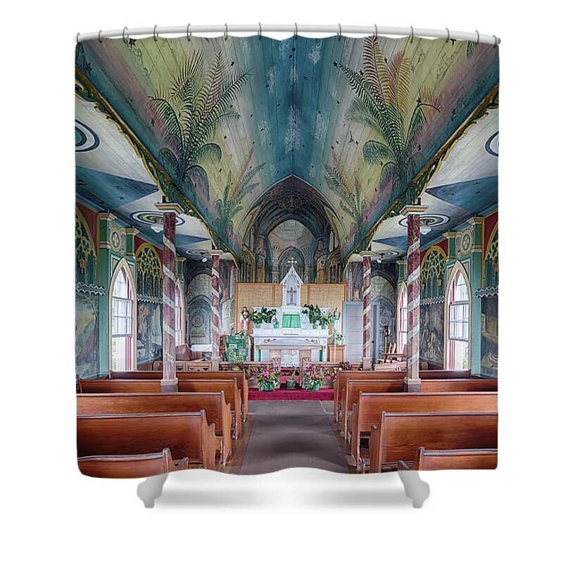 St. Benedict Church Shower Curtain featuring the photograph St. Benedict Painted Church Interior 2 by Susan Rissi Tregoning