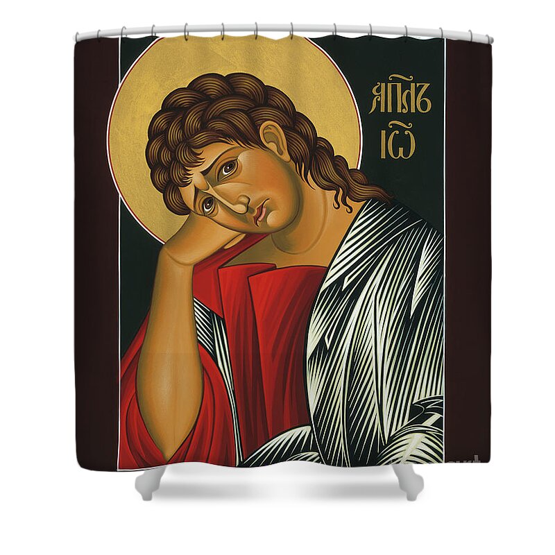 St. John The Apostle Is Part Of The Triptych Of The Passion With Jesus Christ Extreme Humility And Our Lady Of Sorrows Shower Curtain featuring the painting St. John the Apostle 037 by William Hart McNichols