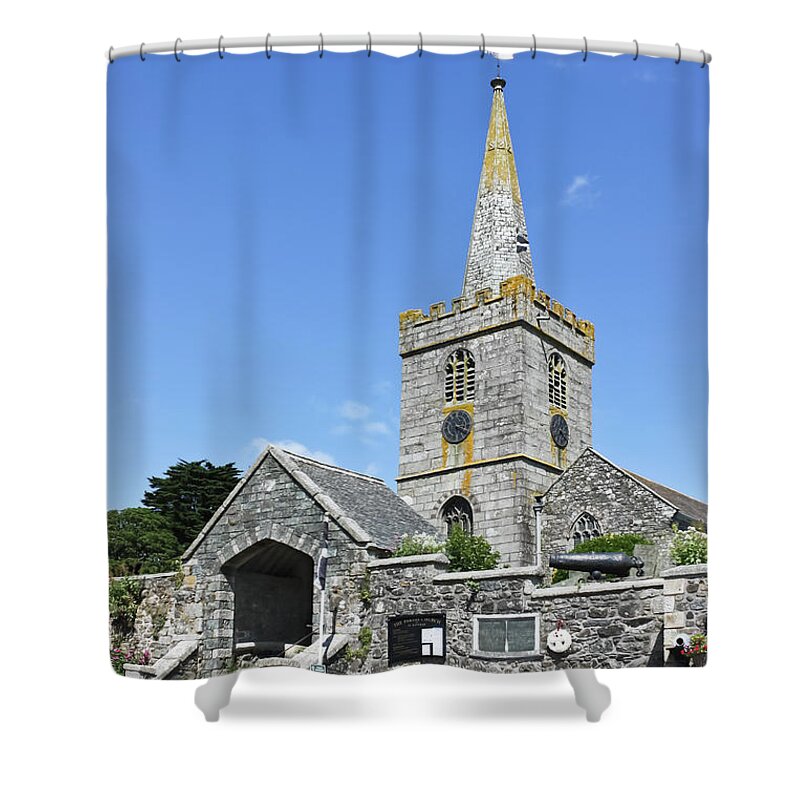 St Keverne Shower Curtain featuring the photograph St Keverne Parish Church by Terri Waters