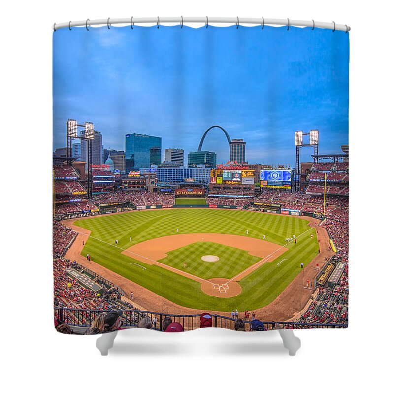 Cardinals Shower Curtain featuring the photograph St. Louis Cardinals Busch Stadium Creative Blue by David Haskett II
