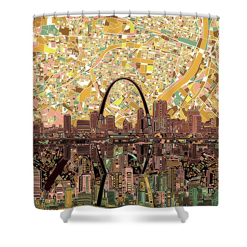 St Louis Skyline Shower Curtain featuring the painting St Louis Skyline Abstract 11 by Bekim M