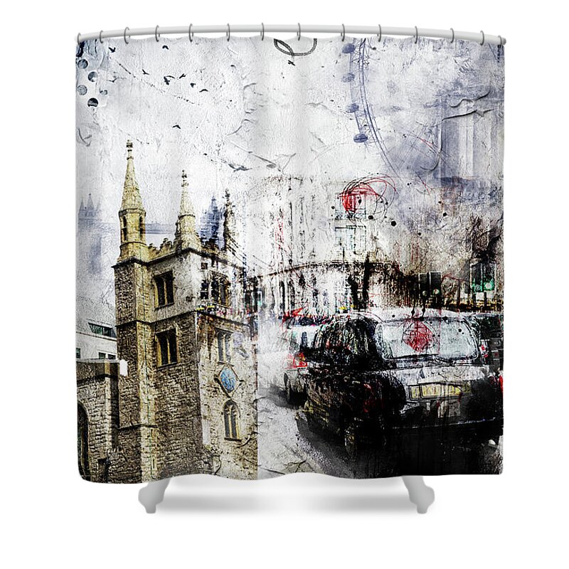 Gherkinart Shower Curtain featuring the digital art St Mary Axe by Nicky Jameson
