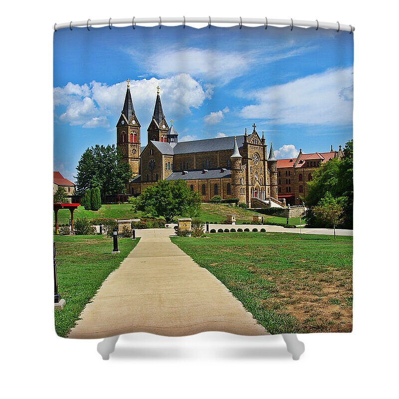 St.meinred Shower Curtain featuring the photograph St Meinred Retreat in Indiana by Stacie Siemsen