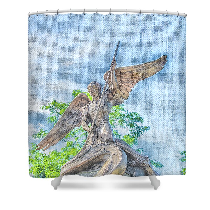 Angel Shower Curtain featuring the digital art St Michael the Archangel by Pamela Williams