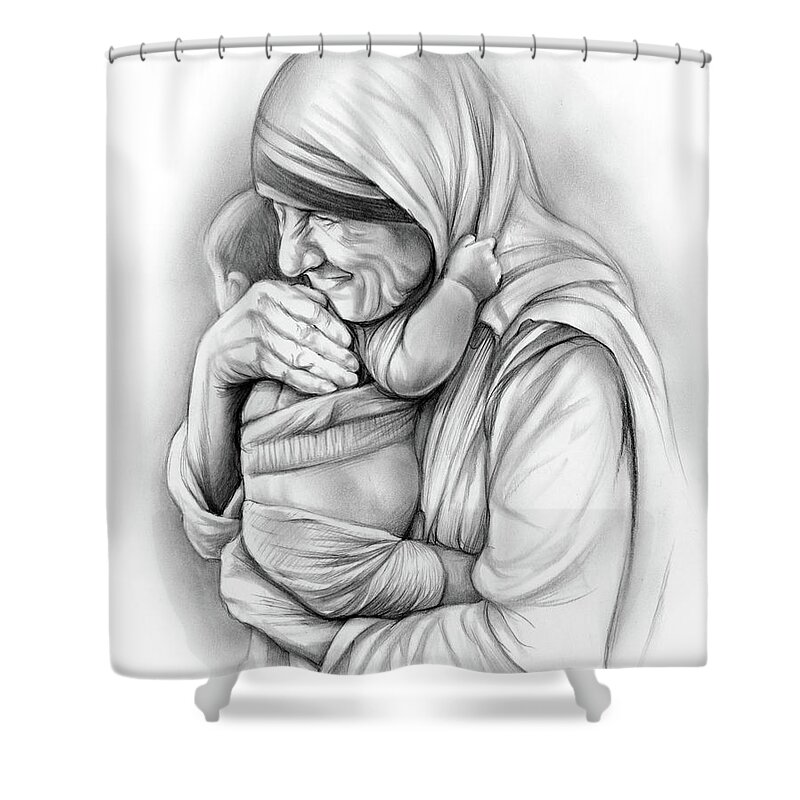 Church Shower Curtain featuring the drawing St Mother Teresa by Greg Joens