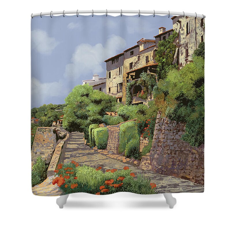 Landscape Shower Curtain featuring the painting St Paul de Vence by Guido Borelli